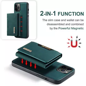 Lujo Magnético 2 en 1 Bolsa Desmontable Billetera Estuche Cubierta para iPhone y Samsung - Imagen 1 de 16
