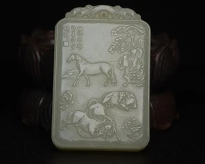 Hetian Jade Eight Horses Statues Carved Intricate Natural Landscape Oriental Art - Picture 1 of 9