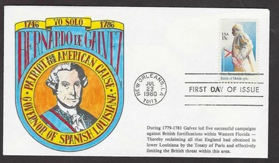 #1826 15c Bernardo De Galvez -Battle of Mobile, 1780- Yo Solo Cachet FDC - Image 1 of 2