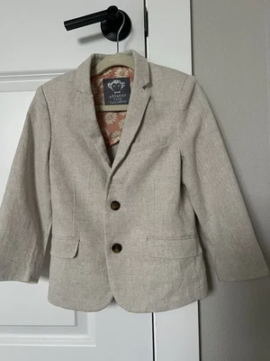 Appaman 精美裁缝男孩亚麻混纺西装外套/夹克棕褐色 6 码 — 第 1/4 张图片