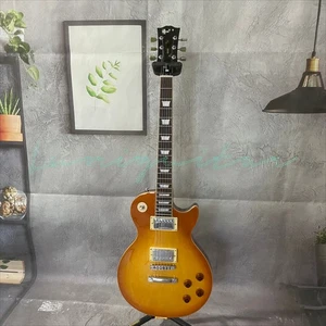 Gelbe LP E-Gitarre Standard 50er geflammt Lindenholzplatte Furnier HH Tonabnehmer - Bild 1 von 7