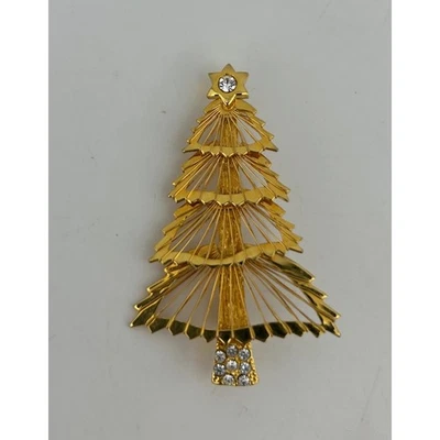 Золотистая брошь на булавке со стразами Monet для рождественской елки со звездным верхом - Изображение 1 из 4