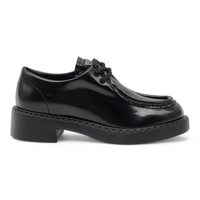 Prada Triangle Logo Women's Lace-Up Leather Shoes Black EU 36.5 US 6.5 New $1250 - Image 1 of 4
