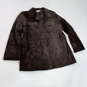 Liz Claiborne Jacket Womens XL Suede Leather Drawstring Utility Coat Pockets - Picture 1 of 9