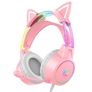 Lightweight Gaming Headset with Detachable Cat Ears, RGB Lighting, Wired Over... - Picture 1 of 8