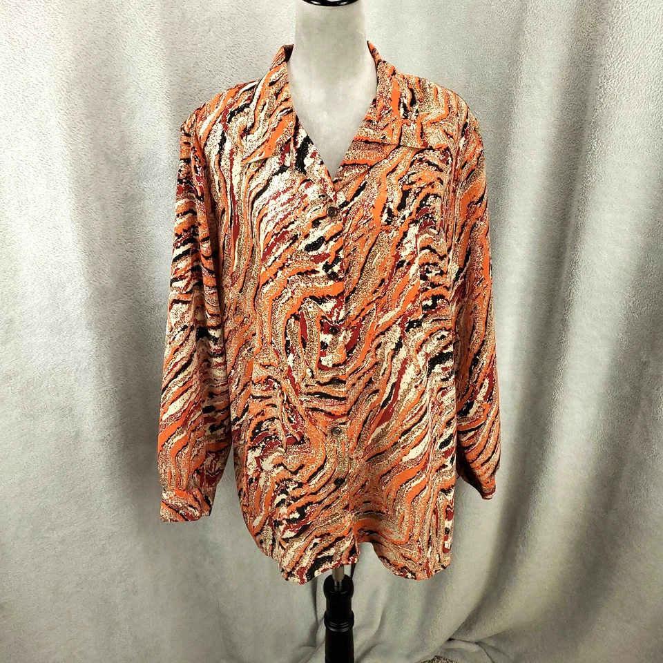 Blusa colorida Donnkenny abotonada con textura arrugada para mujer 1X Foto 1 de 4