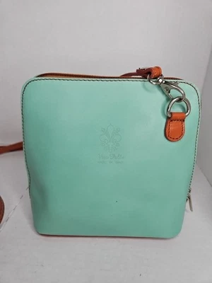 Vera Pelle Light Green Italian Leather  Bag with Brown Leather Crossbody Strap - Image 1 of 4