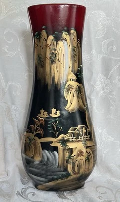 Vintage Large 18" Beautiful Vietnamese LACQUERED Vases ç - Image 1 of 4