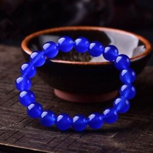 Natural 6/8/10/12mm Blue Sapphire Round Gemstone Beads Stretch Bracelet 7.5''
