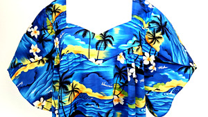 Vtg HAWAIIAN TOGS Mumu Dress Blue Floral HULA DOLPHIN Made in USA Size 3X MINT *