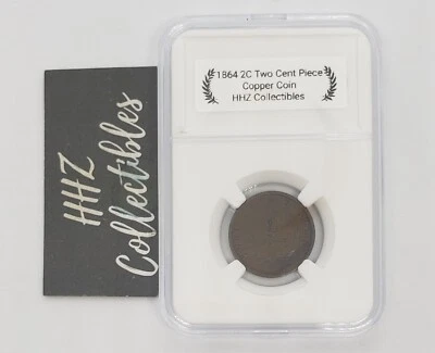 US 1864 2C Two Cent Piece Copper Coin w/ 0.91" 23mm Slab Holder - Image 1 of 4