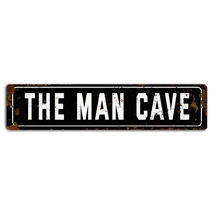 The Man Cave Dark White Rustic Street Sign - 18x4 Inch Metal Decor - Picture 1 of 1