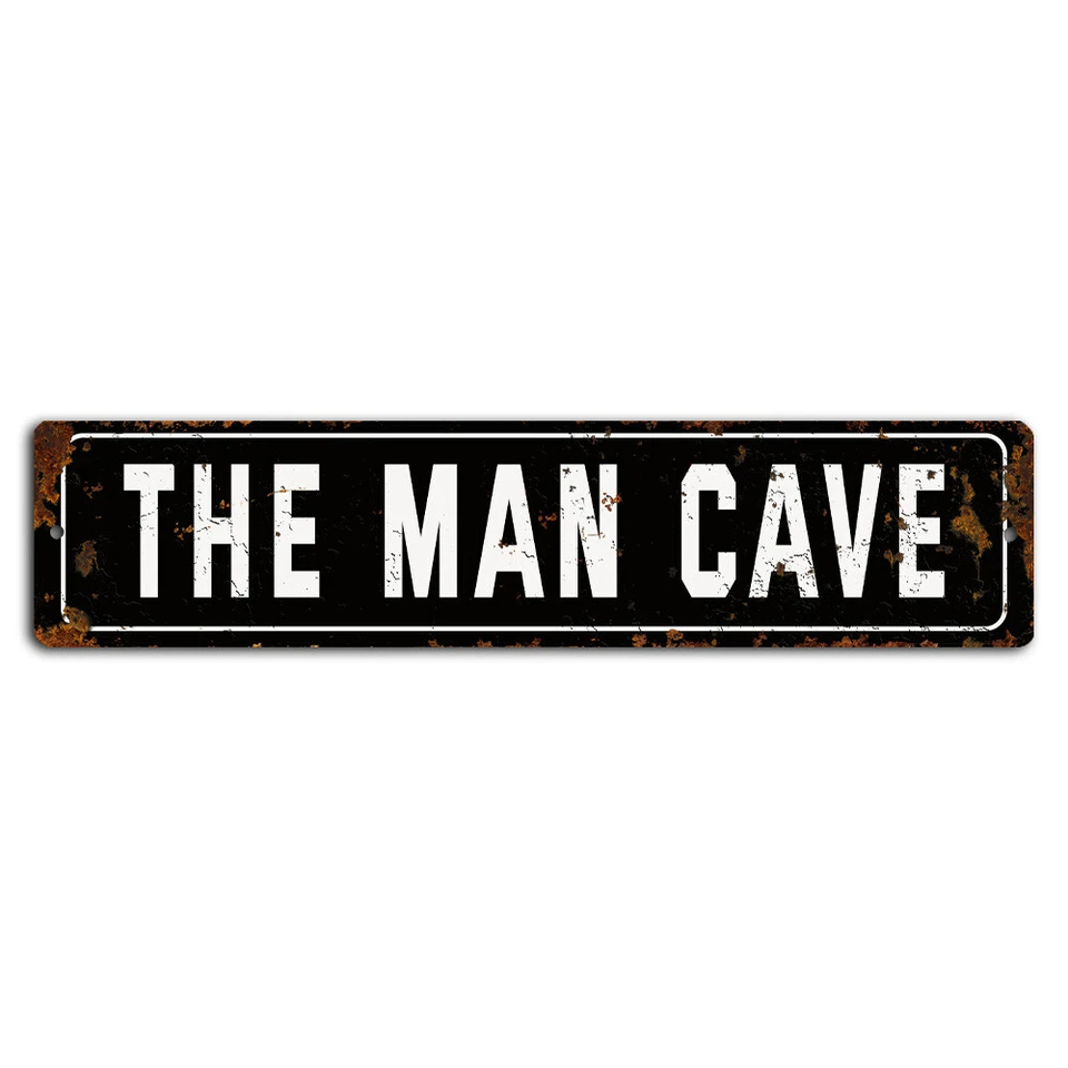 The Man Cave Dark White Rustic Street Sign - 18x4 Inch Metal Decor - Image 1 of 1