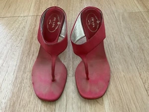 Prada Sandals Shoes Pink Fabric Heels Women’s Size 36.5 Italy - Picture 1 of 12