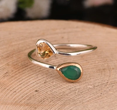 Anillos de latón de dos formas anillos de oro y plata de doble forma en ónix verde y citrino Foto 1 de 4