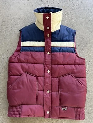 Chaleco acolchado de nailon vintage Montgomery Ward personalizado con bloques de color rojo talla 16 Foto 1 de 4