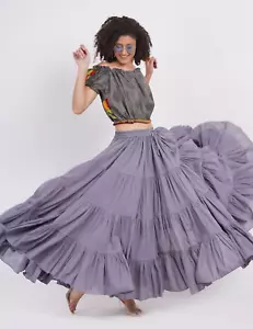 Damen 25 Yard 100 % Baumwolle, 4-stufig böhmisch, Zigeuner langer Hippie-Rock grau - Bild 1 von 6