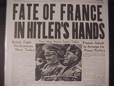 VINTAGE NEWSPAPER HEADLINE~WORLD WAR 2 GERMANY HITLER'S FATE OF FRANCE WWII 1940