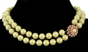 COLLAR ANTIGUO ART DECO ESMALTE 2 HEBRAS PERLAS LUCITE CUENTAS C.1920 - Imagen 1 de 3