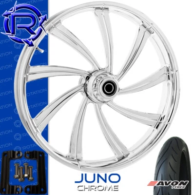 Rueda de moto cromada Juno rotación Kawasaki Vaquero Vulcan paquete 21" Foto 1 de 3