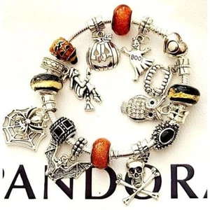 Pulsera PANDORA GÓTICO HALLOWEEN Dije Plata Esterlina .925 Murciélago Calavera Bruja Te - Imagen 1 de 10