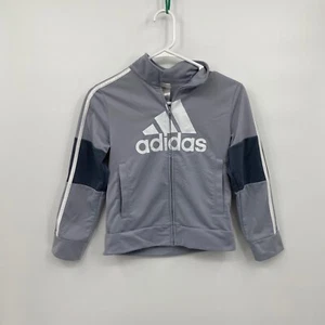 Adidas Boys Long Sleeve Full Zip Collared Jacket Casual Gray White Size S - Picture 1 of 7