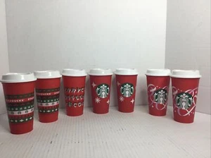LOTE DE 7 vasos rojos Starbucks vacaciones Navidad taza reutilizable grande 16 oz. - Imagen 1 de 12