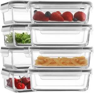 8-Pack 30oz Glass Meal Prep Containers - Airtight, Microwave/Dishwasher/Freezer - Picture 1 of 7