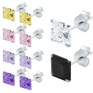 Pendientes de plata 925 circonita pedrería púrpura lima amarillo blanco negro rosa - Imagen 1 de 7