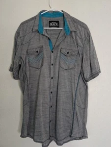 BUCKLE BLACK Athletic Fit Button Up Stretch Gray Blue Shirt Mens XL Short Sleeve - Picture 1 of 7