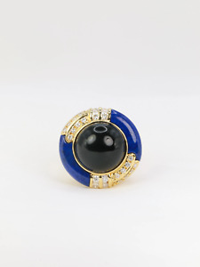 Bague Vintage en Or, Onyx, Lapis-Lazuli et Diamants