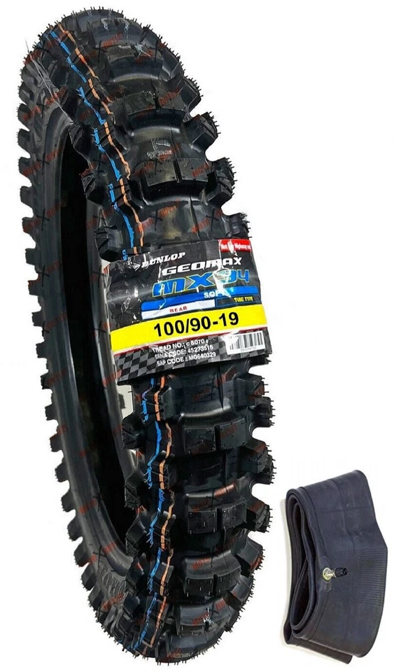 Neumático trasero Dunlop Geomax MX34 todoterreno 100/90-19 + tubo Kawasaki KX125 KX250 KX450 Foto 1 de 3