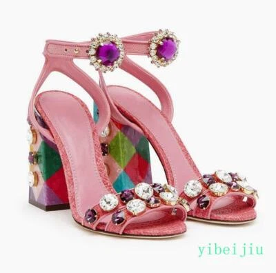 Sandalias de tacón alto de cuero con estrás para mujer con correa en el tobillo Zapatos de vestir Vestido de baile - Imagen 1 de 4