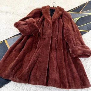Saga Mink Royal Shared Mink Marten Fur Coat Size XL Dark Red UsedAuth from Japan - Picture 1 of 10