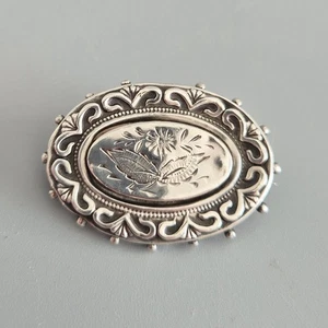 Broche de luto victoriano del siglo XIX de plata esterlina antiguo Birmingham - Imagen 1 de 3