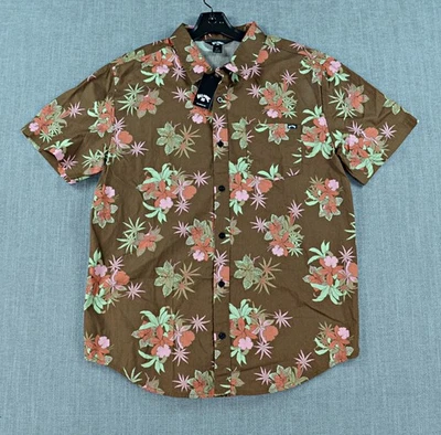 Billabong Shirt Men's L Hawaii 50 Short Sleeve Button Pocket Brown Floral NWT - Image 1 of 4