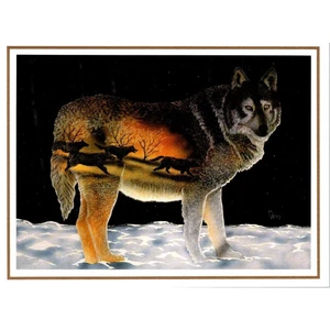 Leanin' Tree Christmas Card Wolf Pack in Snow by D.L. Valdes - Picture 1 of 5