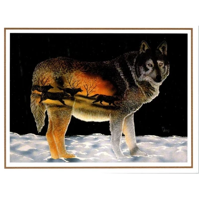 Leanin' Tree Christmas Card Wolf Pack in Snow by D.L. Valdes - Image 1 of 4