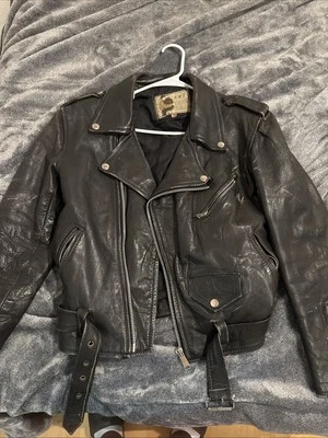 Chaqueta de cuero negra vintage Ami International London Foto 1 de 4