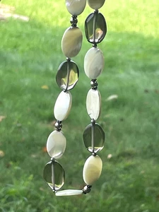Collana Vintage Argento Sterling 925 MOP Abalone Quarzo Fumè Perline A786 - Foto 1 di 8