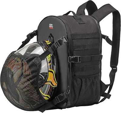 Motorcycle Backpack for Helmets 35L Expandable Waterproof Bag with Hidden Net - Image 1 of 4