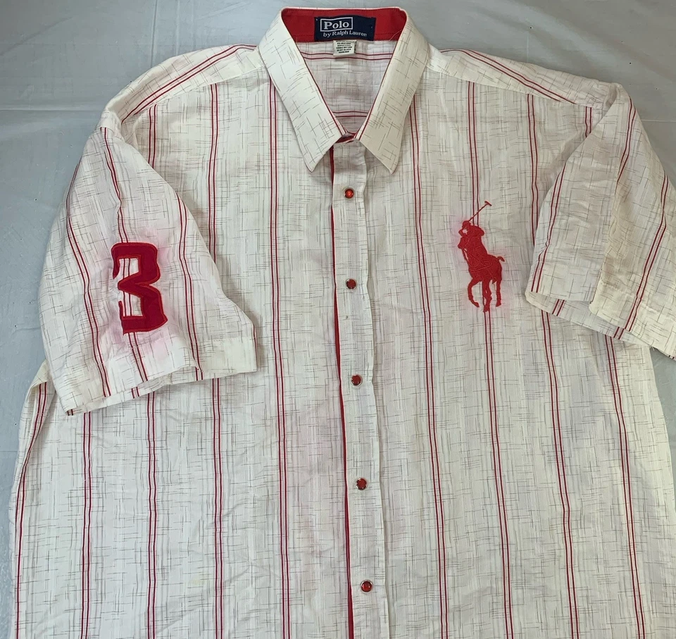 De Colección Polo Ralph Lauren Hombres 4XL Rayas Manga Corta Perla Camisa a Presión Big Pony Foto 1 de 4
