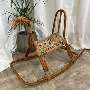 Mid Century Italian Rocking Horse Franco Albini Style Rattan Cane Decorative - Picture 1 of 13