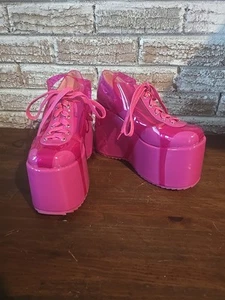 ELLIE Sunny Chunky Heel 5" Platform Pink Womens 7 Fun Over The Top Lace Up - Picture 1 of 14