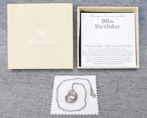 Annamate 90th Birthday .925 Sterling Silver Necklace w/9 Rings & Box Used? - Picture 1 of 8