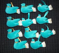 Lot of 11 Vtg Velvet & Sequin Handmade Christmas Ornaments Turquoise Birds Doves