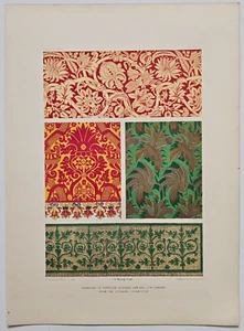 1858 ART TREASURES BOOK Exhibition TEXTILE Chromo Print ITALY VENETIAN BROCADE - Picture 1 of 5