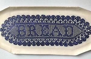 Serving tray blue and white crochet “BREAD” imprint, handmade air dry clay long - Picture 1 of 7
