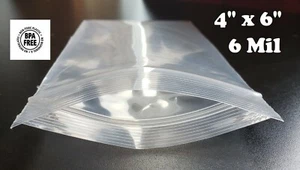 4" x 6" Resealable Plastic Bags Zip Seal 6 Mil Thick Reclosable Top Lock 6Mil - Picture 1 of 2