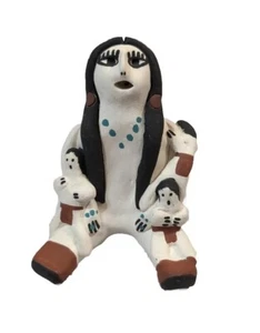 VINTAGE ACOMA PUEBLO INDISCHE KERAMIK GESCHICHTENERZÄHLER SIGNIERT 4 Zoll 2 Kinder - Bild 1 von 11